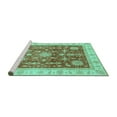 thumbnail image 2 of Ahgly Company Machine Washable Indoor Round Oriental Turquoise Blue Traditional Area Rugs, 6' Round, 2 of 4