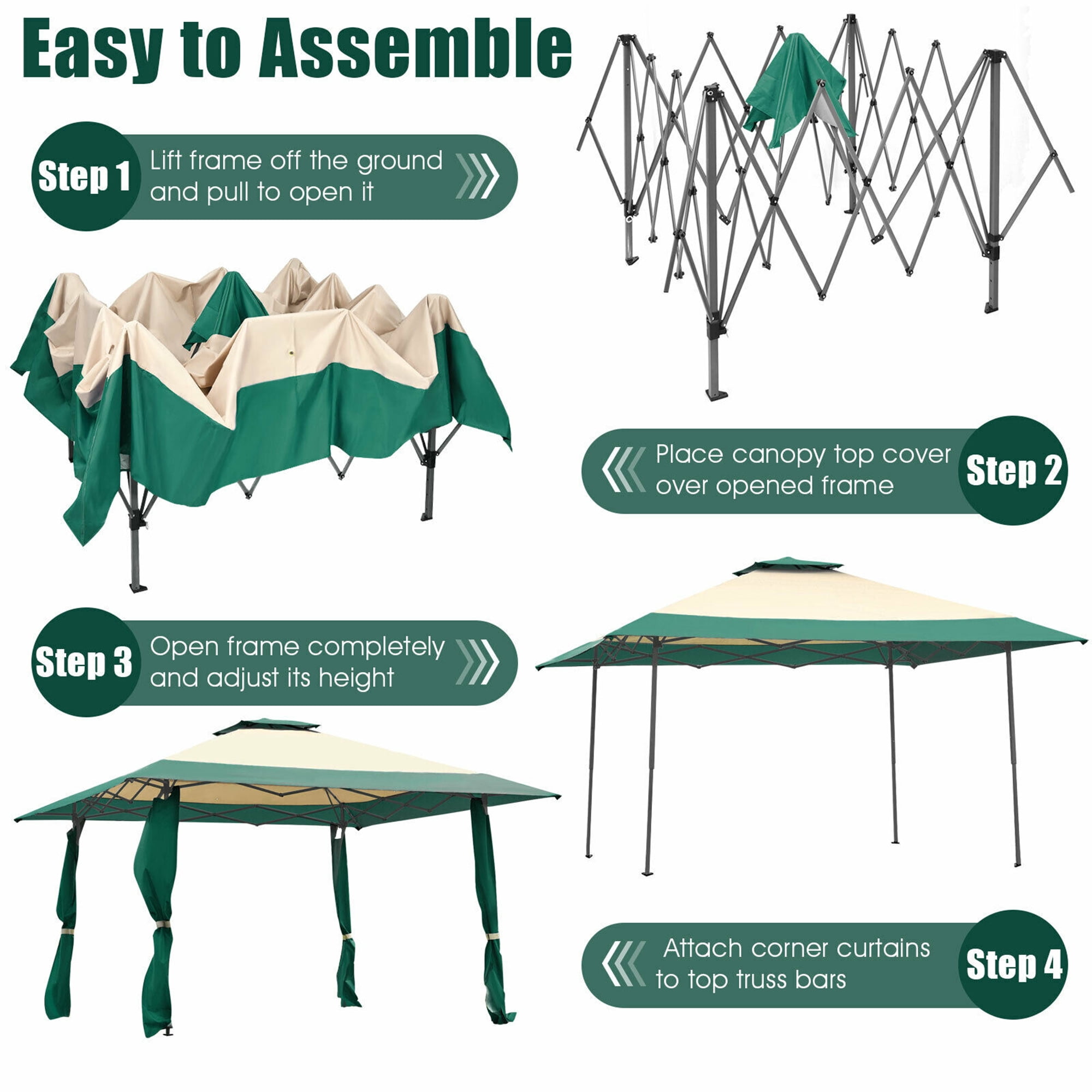 Gymax 13' x 13' Folding Patio Pop-up Gazebo Canopy Tent Outdoor Shelter Shade Green