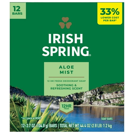 UPC 035000141200 product image for Irish Spring Aloe Mist Deodorant Bar Soap for Men  All Skin Types  3.7 Ounce  12 | upcitemdb.com