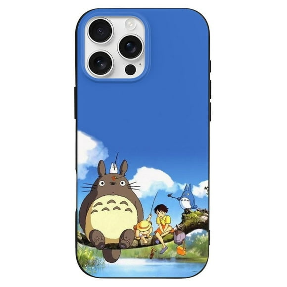 Funda de TPU de Mi vecino Totoro para iPhone 16 Pro Max: ultrafina, a prueba de golpes, antiamarilleo, resistente a arañazos, compatible con carga inalámbrica, agarre mejorado, estilo negro.