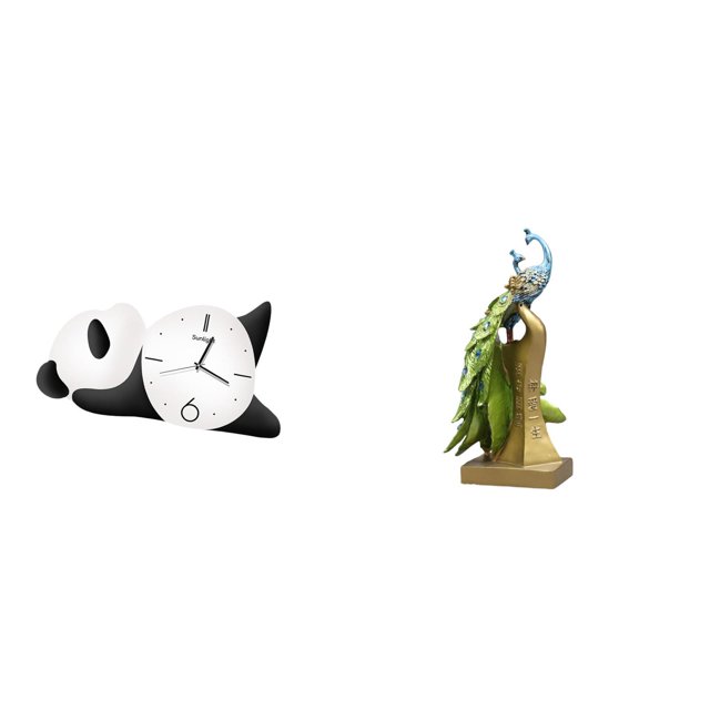 Reloj de pared,Reloj de pared de panda,decoración para el hogar,lindo y creativo.,Figura de escritorio,Estatua de pavo real en estante,escritorio,decoración del hogar,Figuras decorativas
