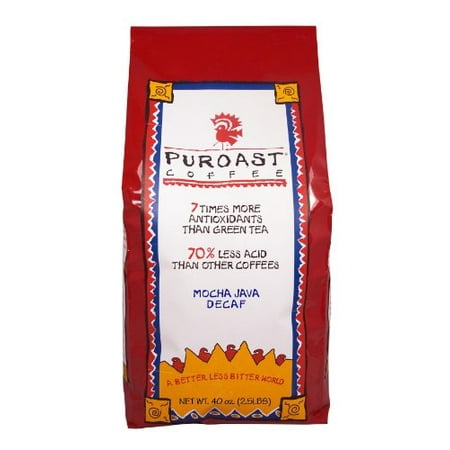 Puroast Coffee Low Acid Whole Bean Coffee, Decaf Mocha Java Flavor, High Antioxidant, 2.5 Pound Bag, 40 Ounce (Pack of 1)