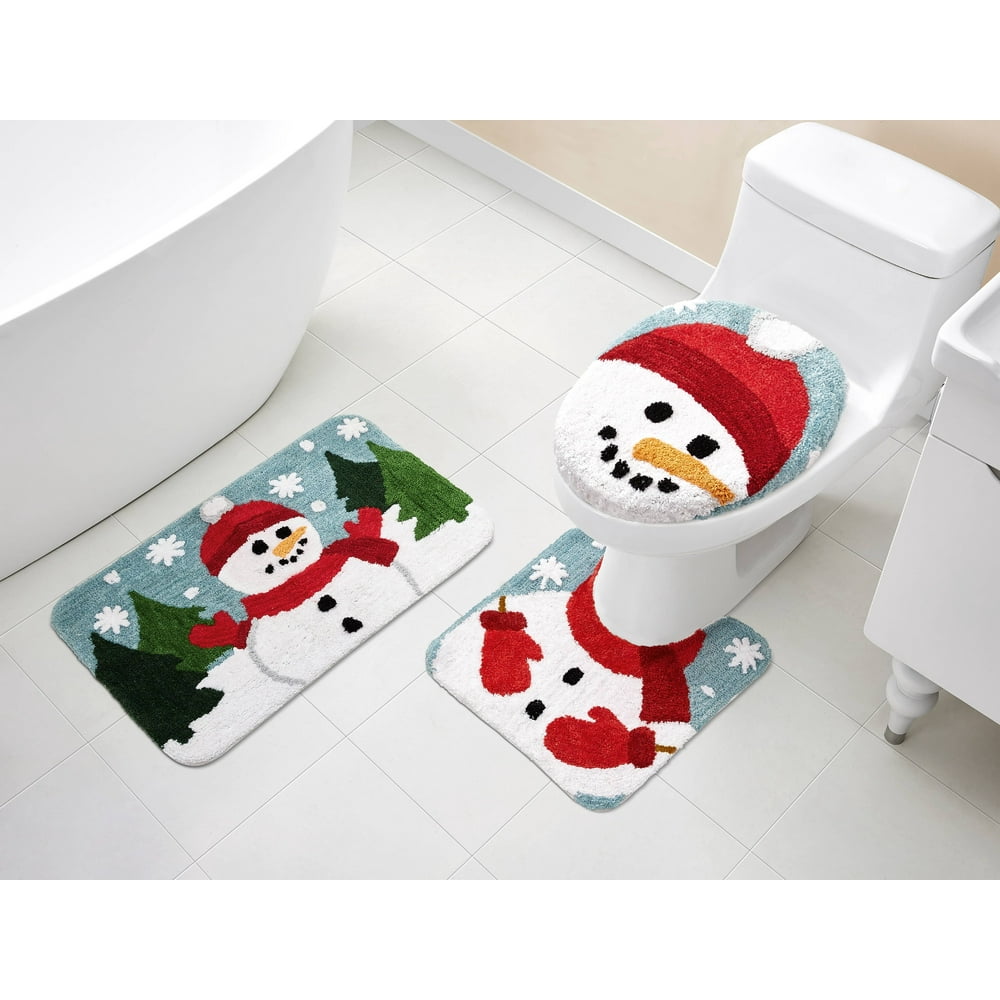 VCNY 3 Piece Happy Snowman Bath Rug Set