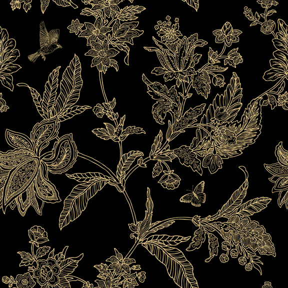 Abyssaly Black Peel and Stick Wallpaper Floral Vinyl Wallpaper for Bedroom 17.5-in x 118-in