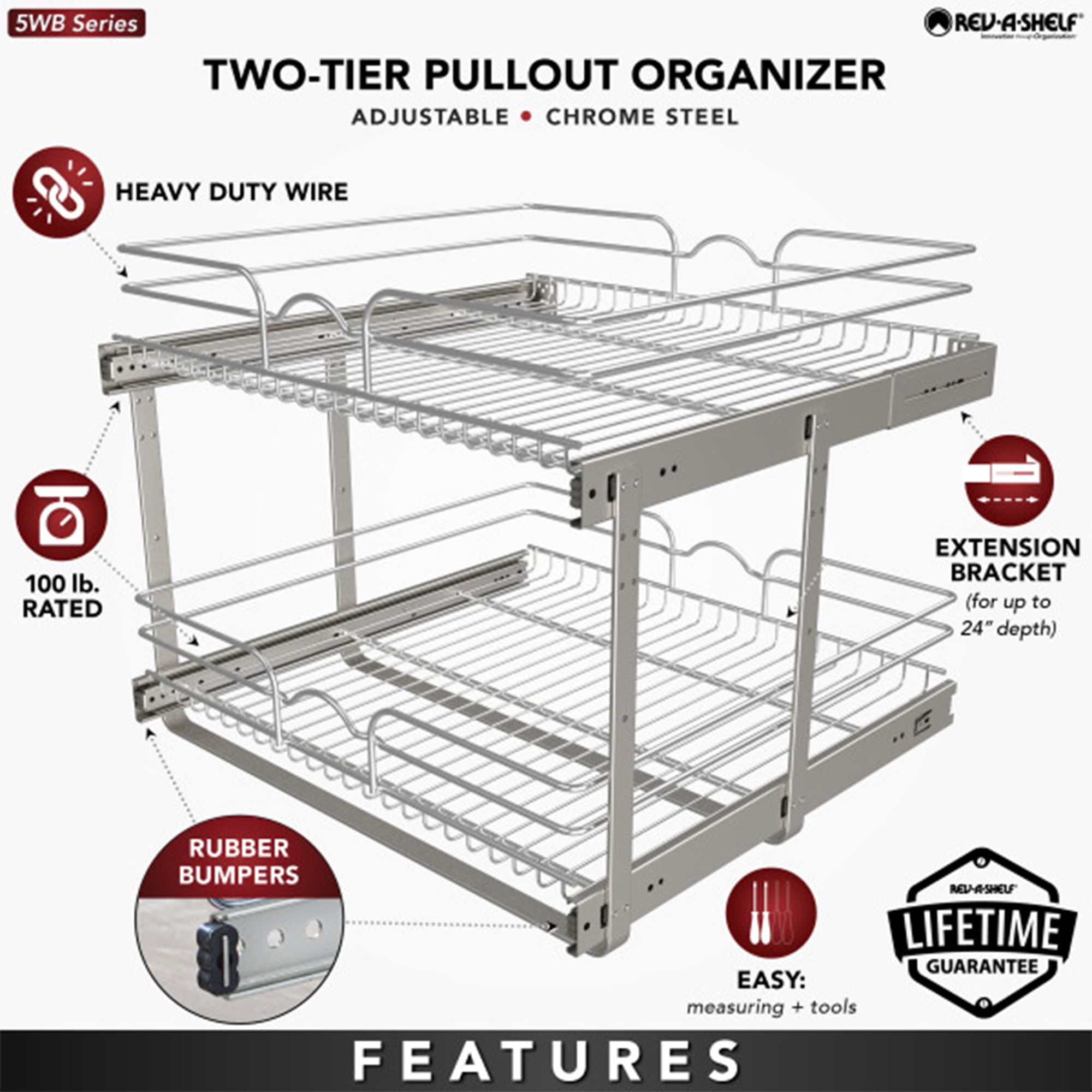 Rev-A-Shelf 24 x 22 In 2-Tier Kitchen Organization Cabinet Pullout Basket