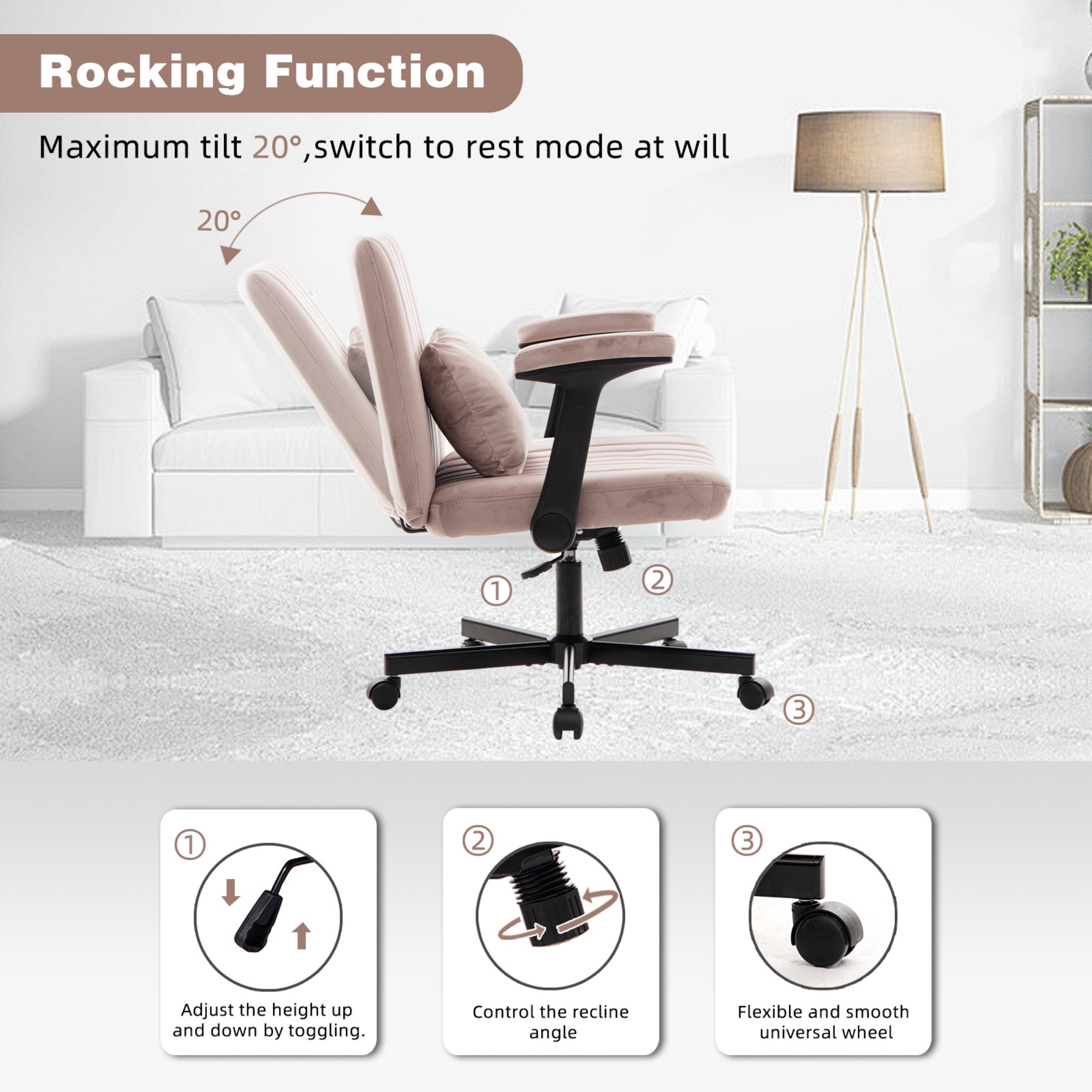 Leumius Velvet Office Chair Criss Cross Legged Chair with Wheels,Reading Chair Vanity Task Desk Chair for Home Office,Blue