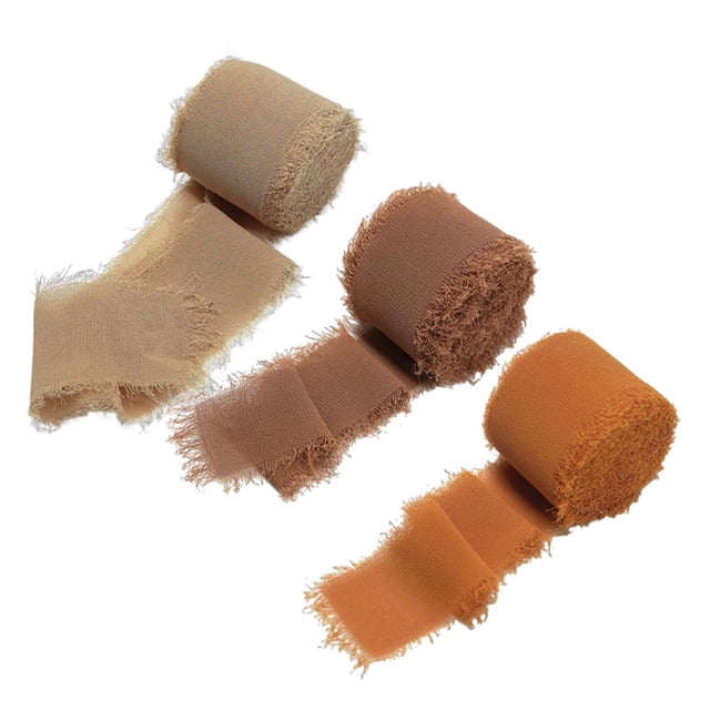 veasfak 3 Rolls Fringe Chiffon Ribbon Gauze Colorful Ribbon Smooth Ribbons Set for Party Brown Set