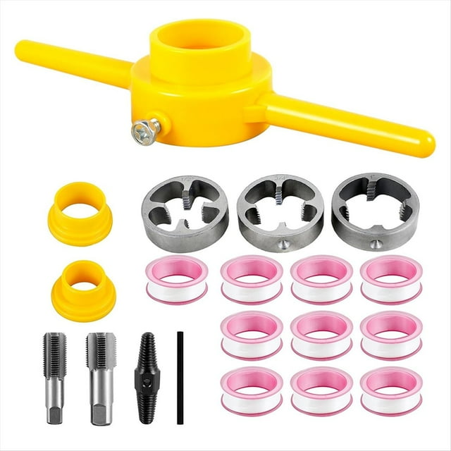 Herramienta para Hacer Roscas de PVC, Kit de Herramientas Plomería para Enhebrar Tuberías, Juego de Machos y Matrices NPT con 3 Troqueles de 1/2 Pulgada, 3/4 Pulgadas y 1 Pulgada