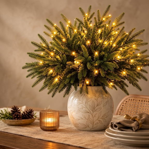 Enchanted Evergreen Pine with Lights, Twinkling Tree Enchanted Evergreen Pine for Christmas, Winter, Tabletop, Mantel and Vase
