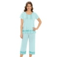thumbnail image 2 of Collections Etc Collections Women's Embroidered Border Pajama Set, Mint, Medium, 2 of 4