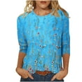 thumbnail image 5 of IROINNID en Solde T-shirt à Manches Longues en Polyester pour Femmes T-shirt Imprimé Confortable Blouse Mi-Longue Col Rond, Bleu, 5 of 5