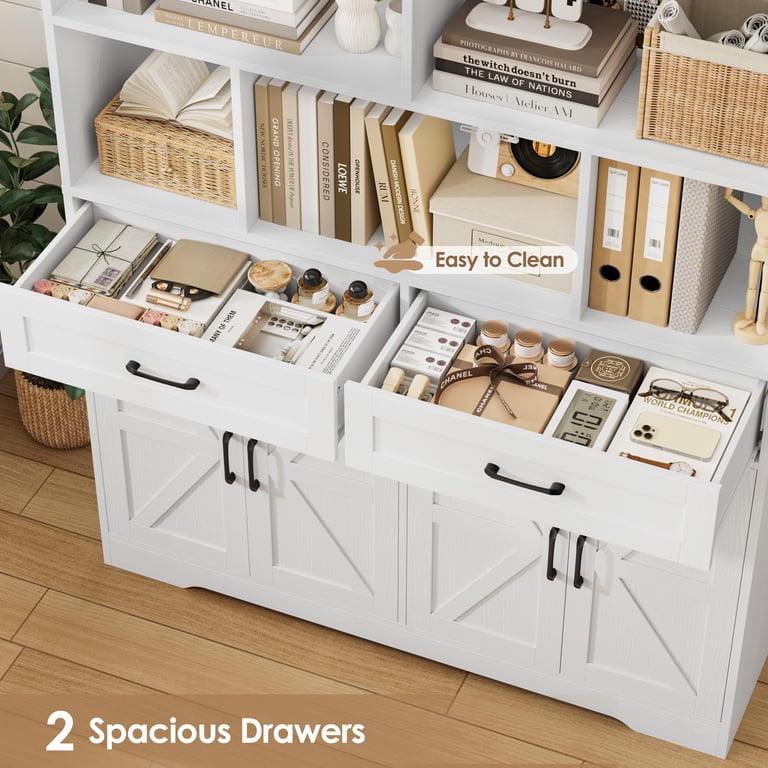 Hiphuta 71" Tall Bookcase with Drawers & Doors, White photo 3