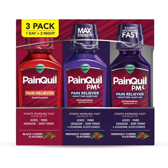 Vicks PainQuil Pain Relief Liquid, Acetaminophen, 1000mg, 12 fl. oz., 3pk.