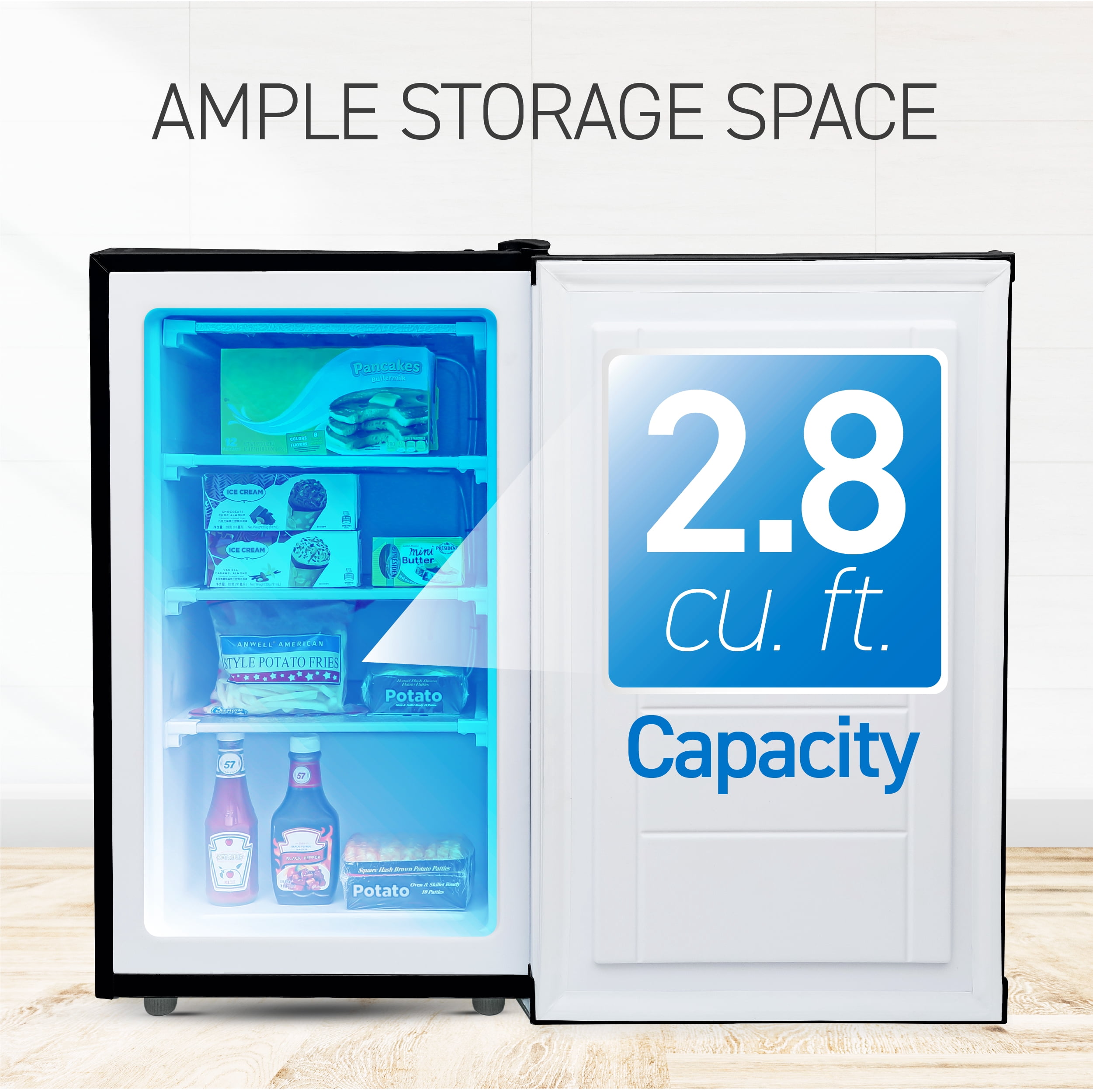 Commercial Cool Upright Freezer, Stand Up Freezer 2.8 Cu Ft with Reversible Door, Black