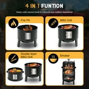 Master Cook Vertical 16 Steel Charcoal Smoker Grill, Heavy Duty 4 in 1 Fire Pit with built-in Thermometer & Adjustable Vent System Black