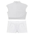 thumbnail image 4 of YONGHS Kids Girls 2 Piece Ballet Dance Gymnastics Sports Tracksuit Sequins Crop Top with Shorts Set White 14, 4 of 7