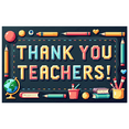 thumbnail image 1 of Colorful Thank You Teachers Backdrop Banner with School Supplies Elements Teachers Day Party Decorations Classroom Decor Photo Background School Event Supplies, 1 of 4