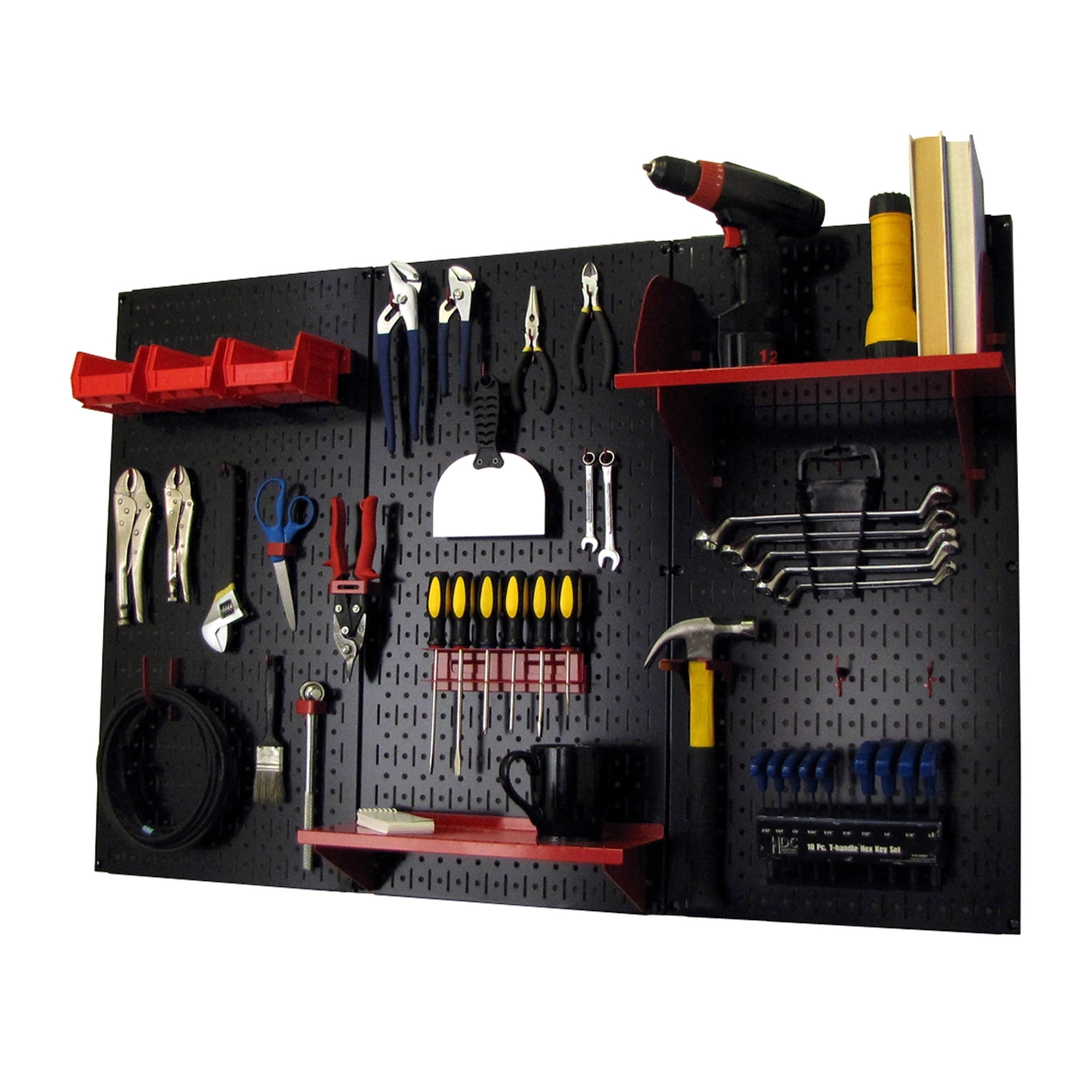4ft Metal Pegboard Standard Tool Storage Kit - Black Toolboard & Red Accessories