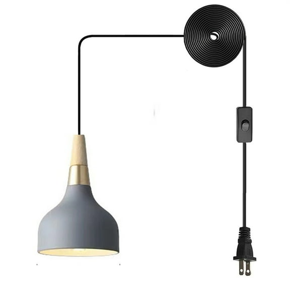 JLOWCO Plug in Pendant Light Modern Hanging Lights with Plug in Cord Bedroom Farmhouse Light Fixtures Kitchen industrial Gray light fixture (LED Bulb Include)