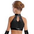 thumbnail image 4 of Haitryli Kids Girls Sparkly Jazz Dance Outfits Sequins Sleeveless Crop Top with Metallic Bell-Bottom Pants Hip Hip Disco Wear Black 16, 4 of 7