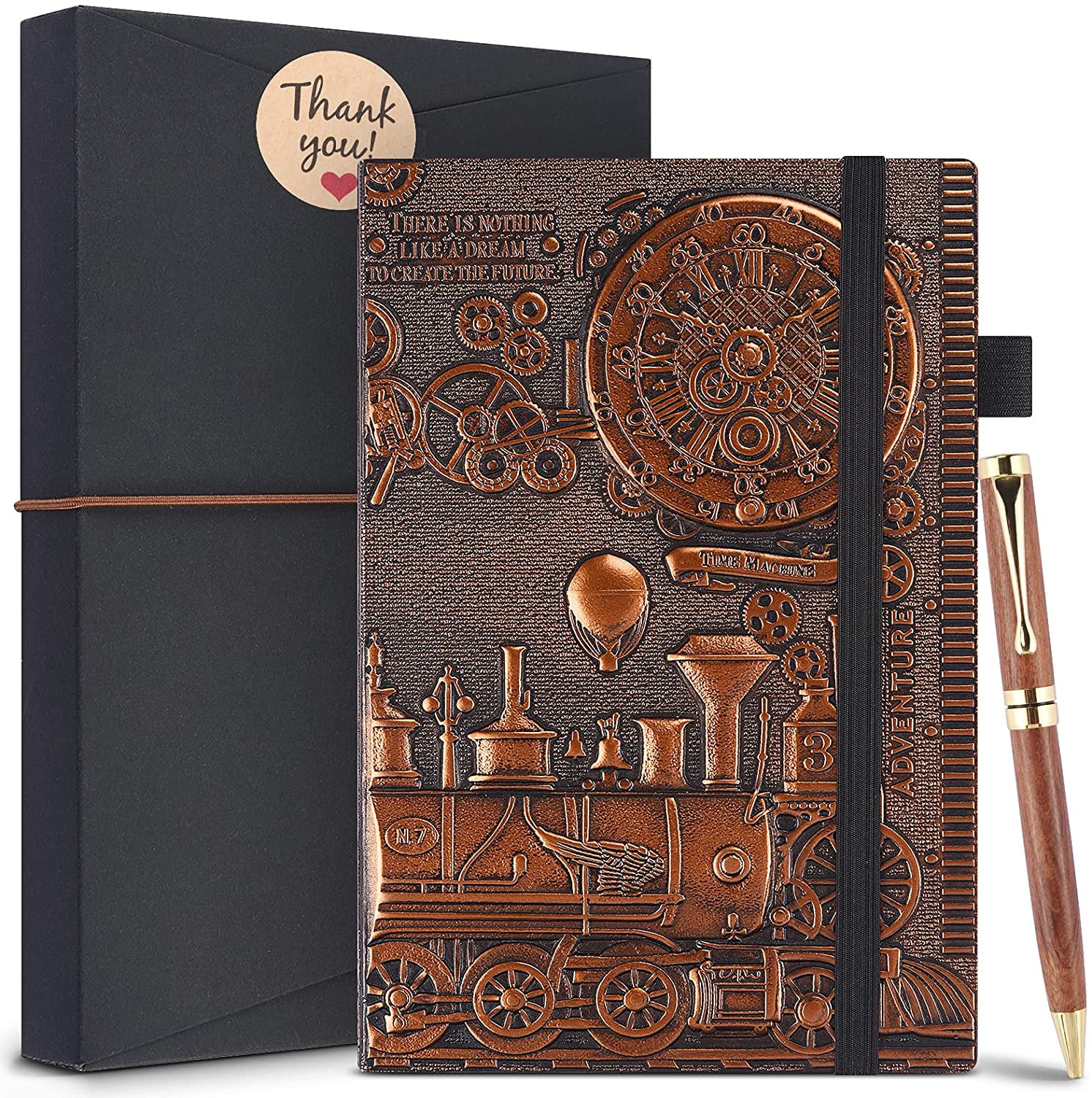 A5 Red Bronze Embossed Train Daily Notepad Diary with Lined Page Leather Writing Journal Vintage Notebook with Pen Cool Journal Gift for Women Men to Write in,200pages 8.3 x 5.8in 