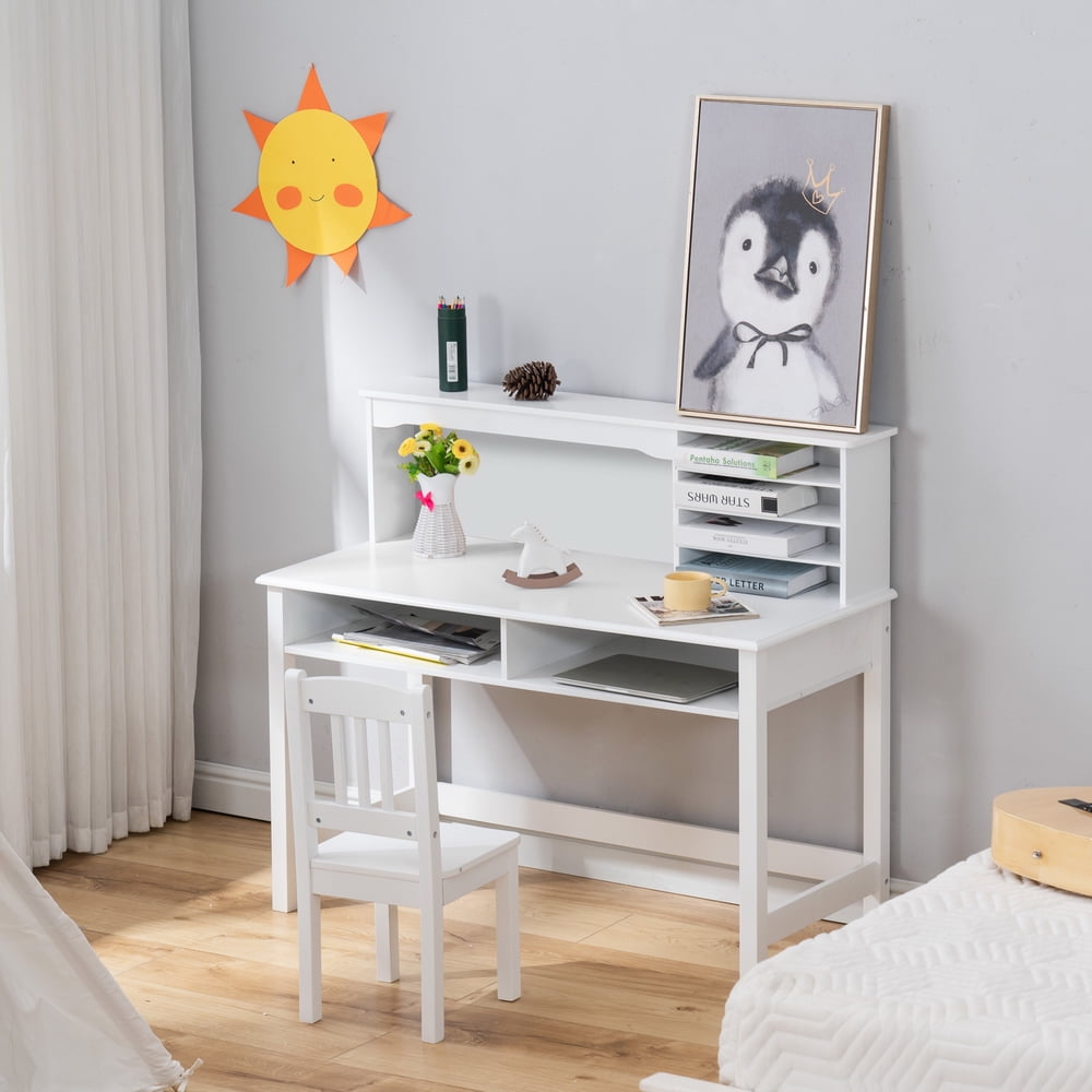 Lowestbest Painted Student Table and Chair Set A, 5-layer Desktop with Multifunctional, White