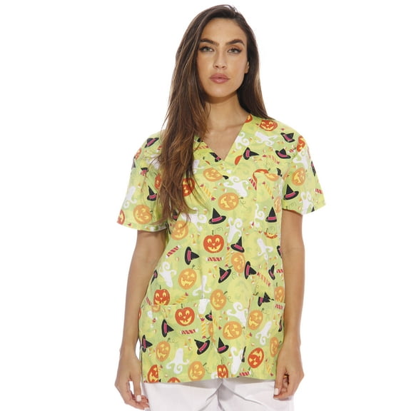 Christmas Scrub Top (Green Halloween, Large)