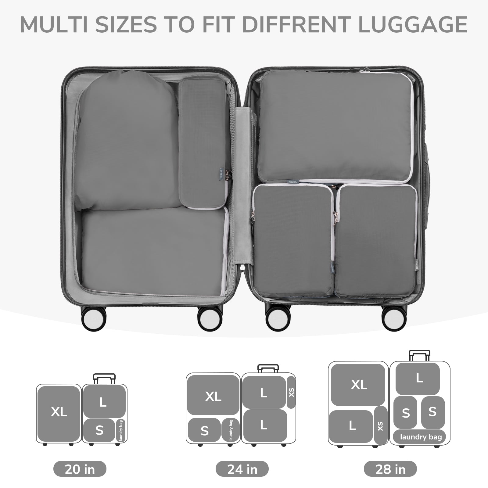 TIMEYARD 7 Set Compression Packing Cubes for Travel, Suitcase Organizer Bags Set for Luggage, Organizer Bags for Travel Accessories, Lightweight Travel Essentials, Gray