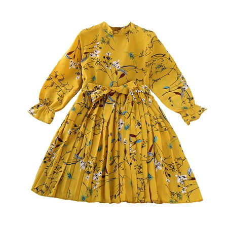 

Honeeladyy Winter Toddler Kids Baby Girls Mandarin Sleeve Floral Print Pleated Dress Princess C Sales