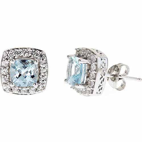 Blue Topaz and Created White Sapphire Sterling Silver Earrings ...