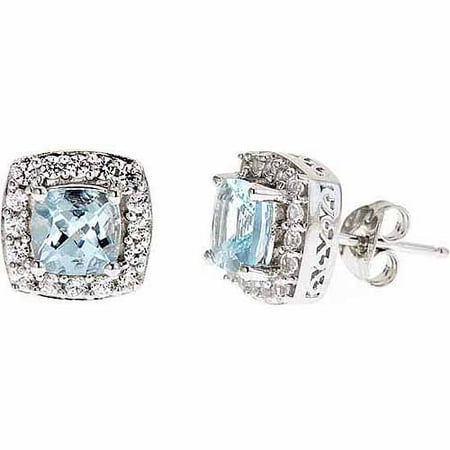 Blue Topaz and Created White Sapphire Sterling Silver Earrings