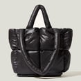 thumbnail image 1 of Bolsa de tela acolchada, Bolsos de mano de diseño elegantes y de lujo con relleno de algodón para mujer, bolso de hombro acolchado suave para el invierno. NEGRO, 1 of 4
