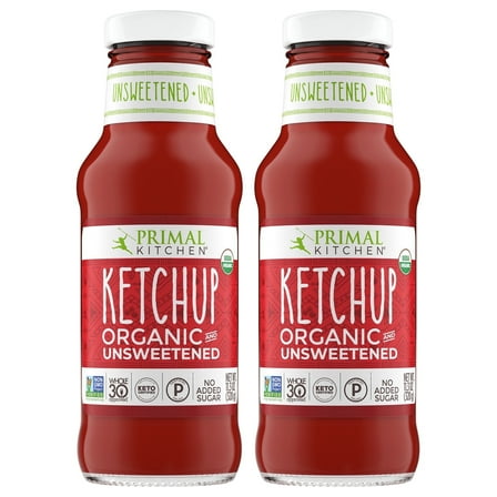 Primal Kitchen Organic Unsweetened Ketchup, No Cane Sugar or Artificial Sweeteners, 11.3 oz, Pack of 2