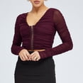 thumbnail image 1 of Camisetas ajustadas para mujer Top de malla de color sólido Top transparente Slim Fit Tops de viaje diario Hugtrwg  Para estrenar, 1 of 8