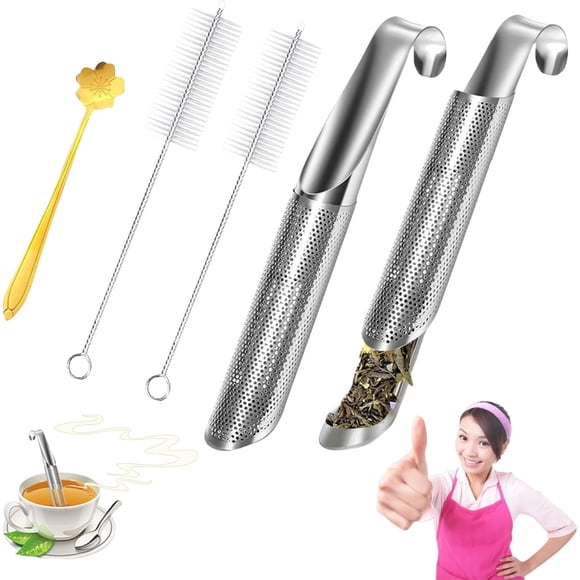 Analoguey Difusor de té de acero inoxidable, 2024 nuevo infusor de té de acero inoxidable, infusor de té con mango de gancho para colgar, agujeros finos para té, café, condimentos, especias (2 piezas)