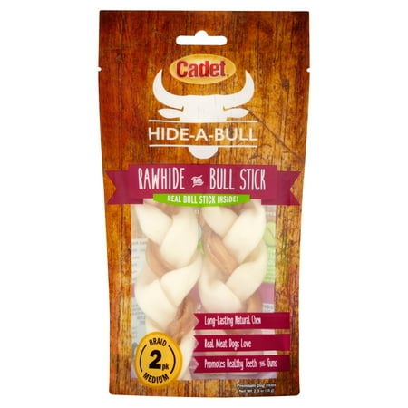Rawhide Ii Cadet Premium Dog Treats Hide-a-Bull Rawhide and Bully Stick Chew Treat, Medium dogs, 2 count ()