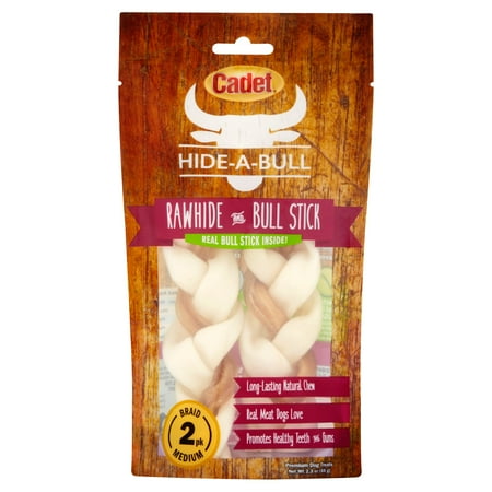 Cadet Premium Dog Treats Hide-a-Bull Rawhide and Bully Stick Chew Treat, Medium dogs, 2