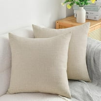 DWCN Linen Suqare Decorative Throw Pillow Covers for Home Sofa Decoration, 18 x 18 Inches, Beige, 2 Pack