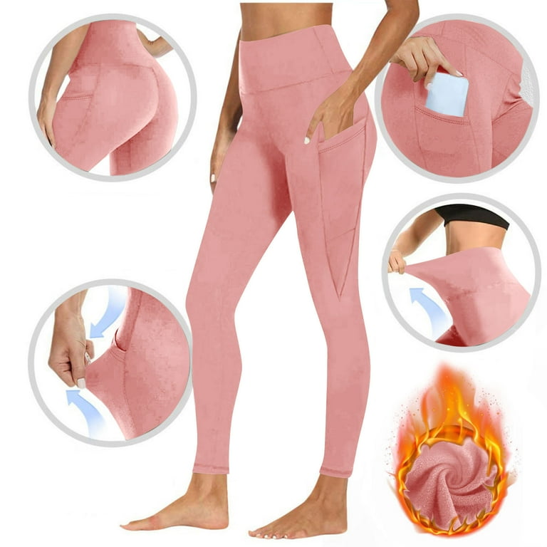 aohooy Fleece Lined Dress Leggings Women, High Waisted Tummy Control Yoga  Pants for Gym Running Pockets Stretch Pant Pink,M - Walmart.com