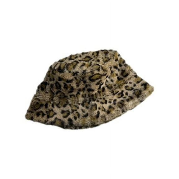Isotoner Womens Fluffy Brown Leopard Print Bucket Hat Cap
