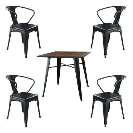 AmeriHome Loft Glossy Black Metal Dining Room 5 Pc Set Bar Pub Bistro Kitchen