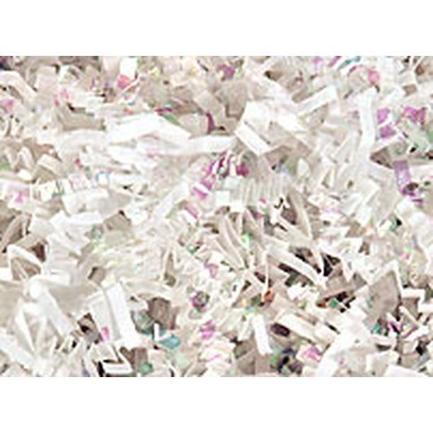 White & Iridescent Cut / Shredded Paper Gift Box & Basket Crinkle Paper