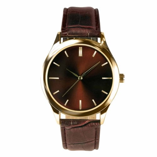 Men's Dress Watch with Brown Vegan Leather Strap and Goldl Case