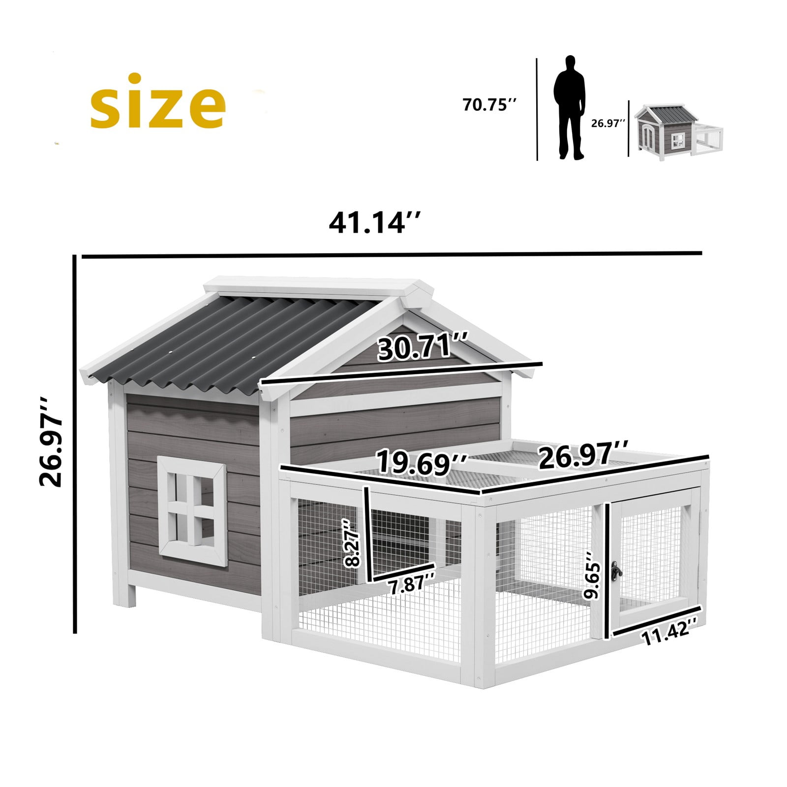 Wooden Rabbit Hutch Chicken Coop, Waterproof Outdoor Pet House with Run