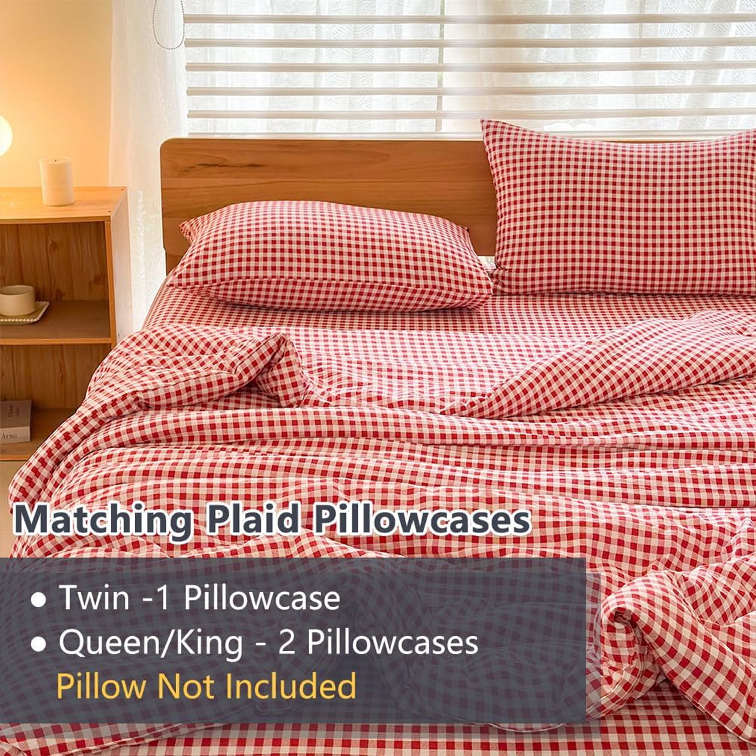 Red Gingham King Comforter Set, Red Plaid Bedding Set, Checked Bed Comforter 3 Pieces(Red Gingham, King)