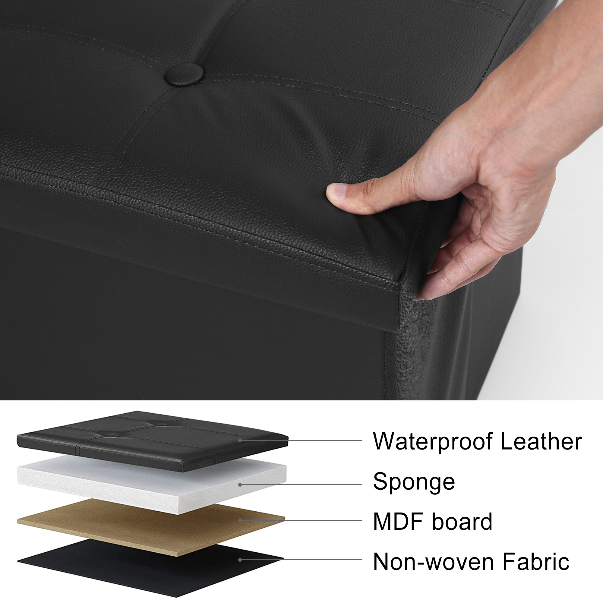 LotFancy 17" Storage Ottoman Cube, Black photo 6