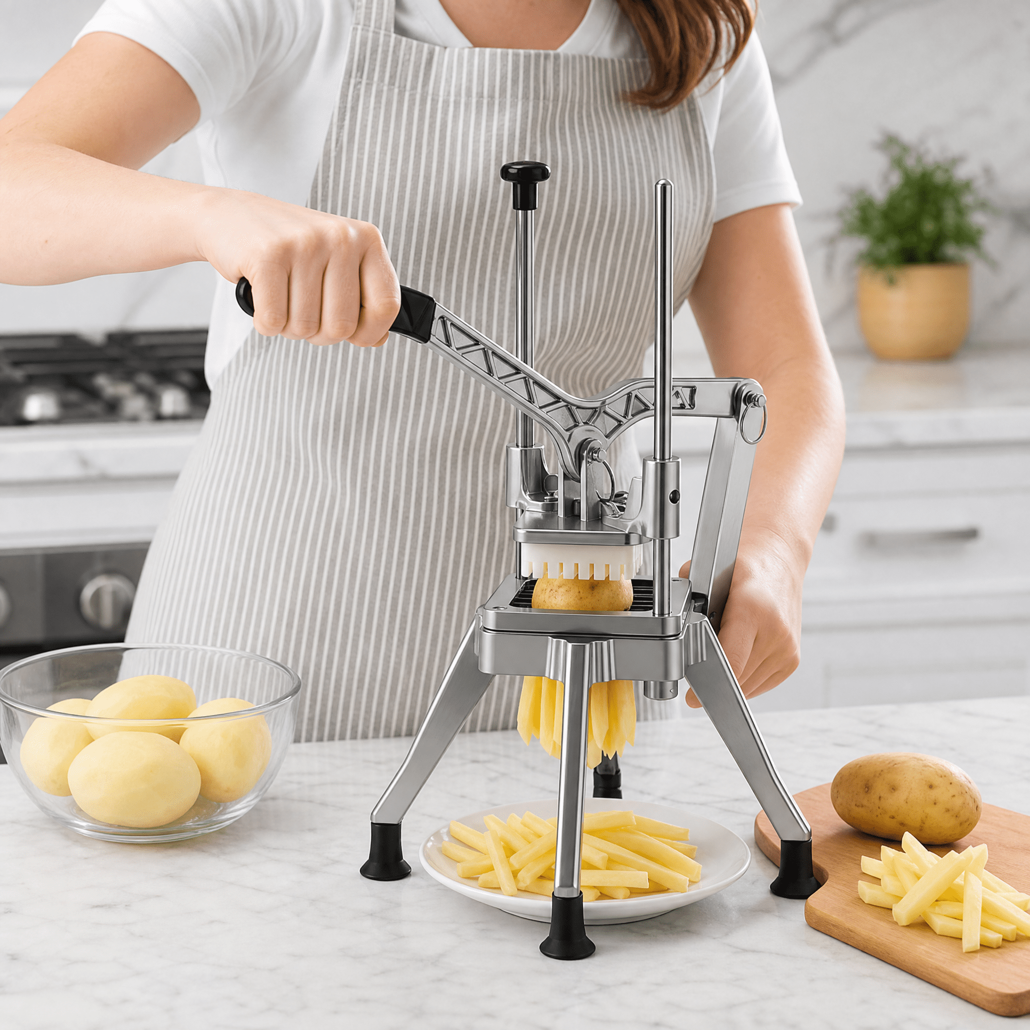 Commercial French Fry Cutter with 1/2" Blade, Lever-Action Vegetable Dicer, Stainless Steel, Four-Corner Stable Support for Kitchen Restaurant
