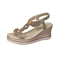 thumbnail image 2 of Women's Low Wedge Heels Summer Dressy Sandals Elastic Ankle Strap Open Toe Flower Shoes Khaki 6.5, 2 of 7