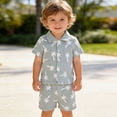 thumbnail image 2 of ANINEO Boys Summer Outfit Sets Short Sleeve Lapel Shirt And Shorts Beach Style Tropical Print Casual Two Piece For Toddler Breathable Child Clothing Sets, 2 of 9
