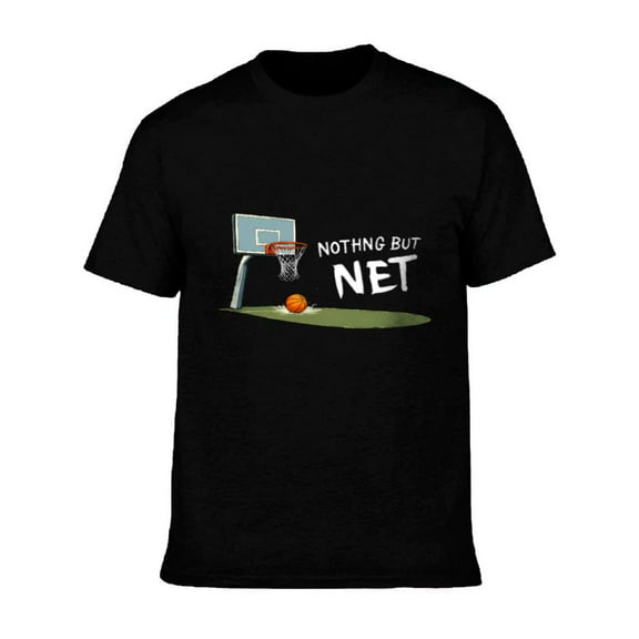 Men's Cotton Short Sleeve T-Shirt - Fun ' Nothing But Net ' Basketball Graphic Tee with Ball Design Casual Sportswear